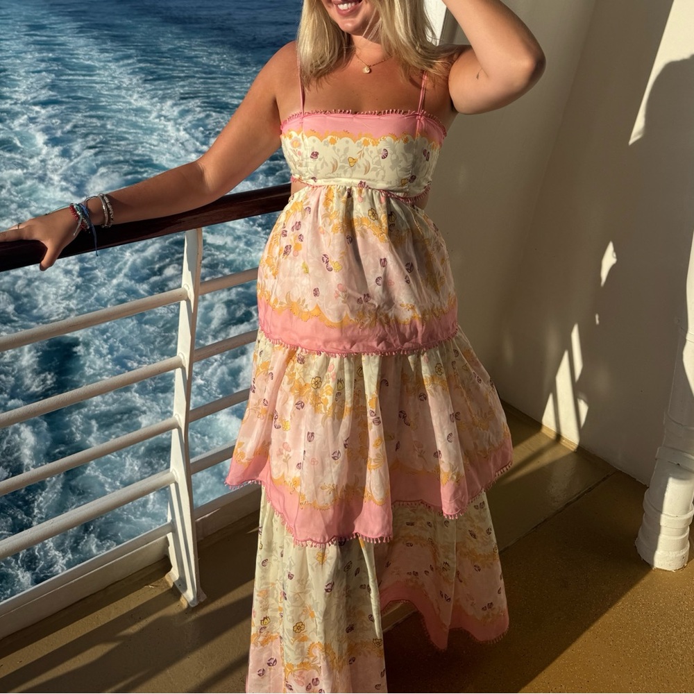 Viral Corset Pink and Cream Floral Maxi Dress size L